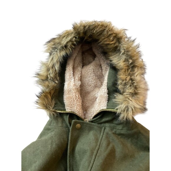 GANT Rugger Winter Parka Jacket XXL Hunter Green Wool Blend Faux Fur Hood - Picture 6 of 12